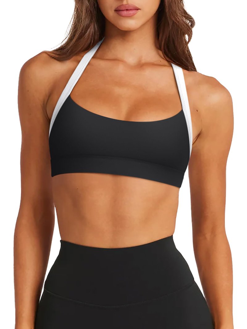 LASLULU Womens Sexy Black Workout Tops Sports Bra Padded Bra Halter Tank Athletic Fitness Summer 2026 Running Yoga Pilates Crop Tops(Black White Medium)