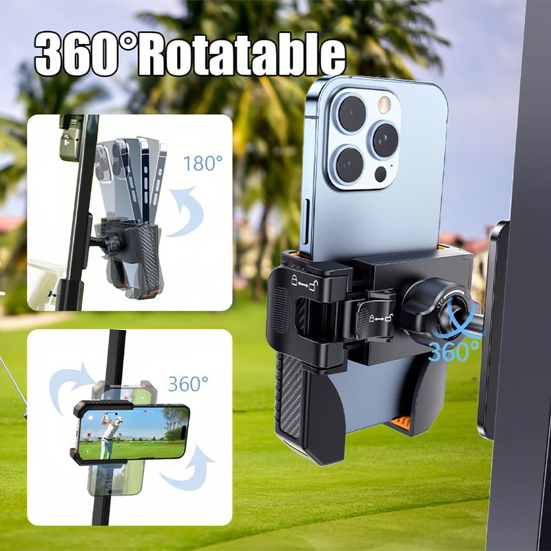 Tiiyee Magnetic Golf Cart Phone Holder, Golf Cart Phone Mount Phone Caddy N52 Magnet Base 360° Rotatable Essentials Gift for Club Car Friend Men Women Golfers Gym Workout Record, Golf Cart Accessories