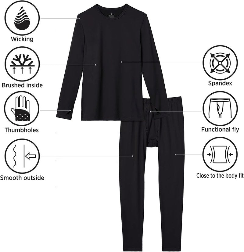Cuddl Duds Men's Heavyweight Thermal Set | Fleece Lined Long Sleeve Shirt & Leggings for Cold Weather