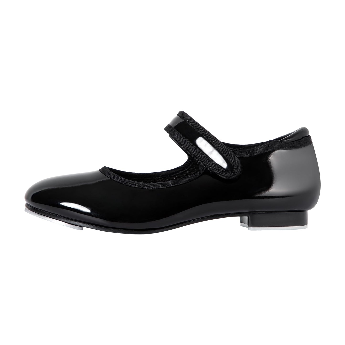 Linodes Economy Unisex-Child Easy Strap Tap Shoe for Girls and Boys Tap Flat-Black Patent-12M-Little Kid