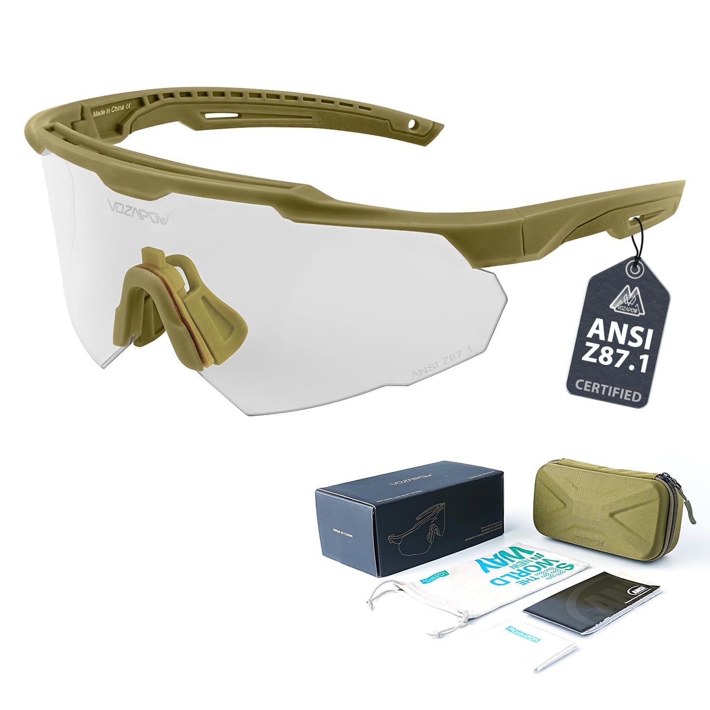 VOZAPOW Shooting Glasses Anti Fog with High Definition Lenses, ANSI Z87+ Certified Tactical Safety Glasses for Men Women