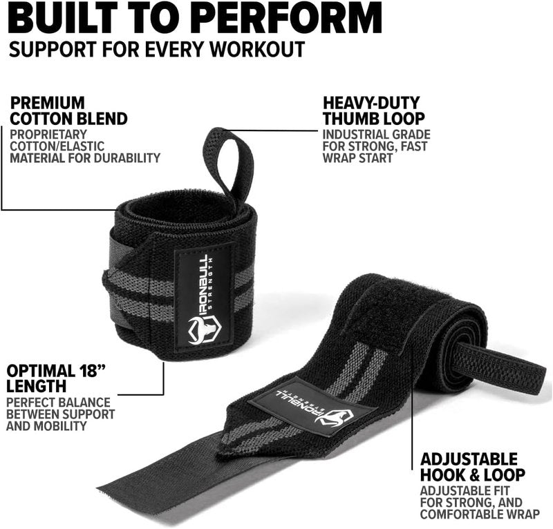 Wrist Wraps for Weightlifting - 18” Premium Quality Straps with Thumb Loop | Ideal for Powerlifting, Curls & Dips
