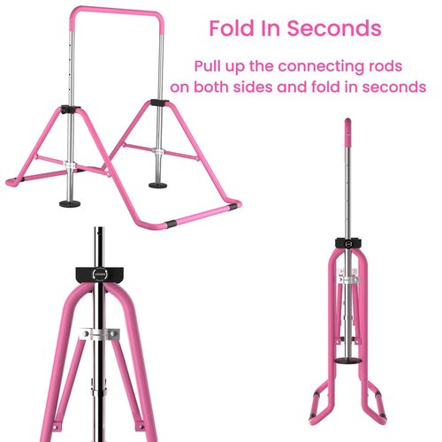 WATBKHE Gymnastics Bar for Kids Age 3-7 Years Old, Gymnastic Equipment for Kids Home, Adjustable & Folding Gymnastic Training Bar for Hanging, Pull Up, Tumbling Workout for Girls Boys (Pink)