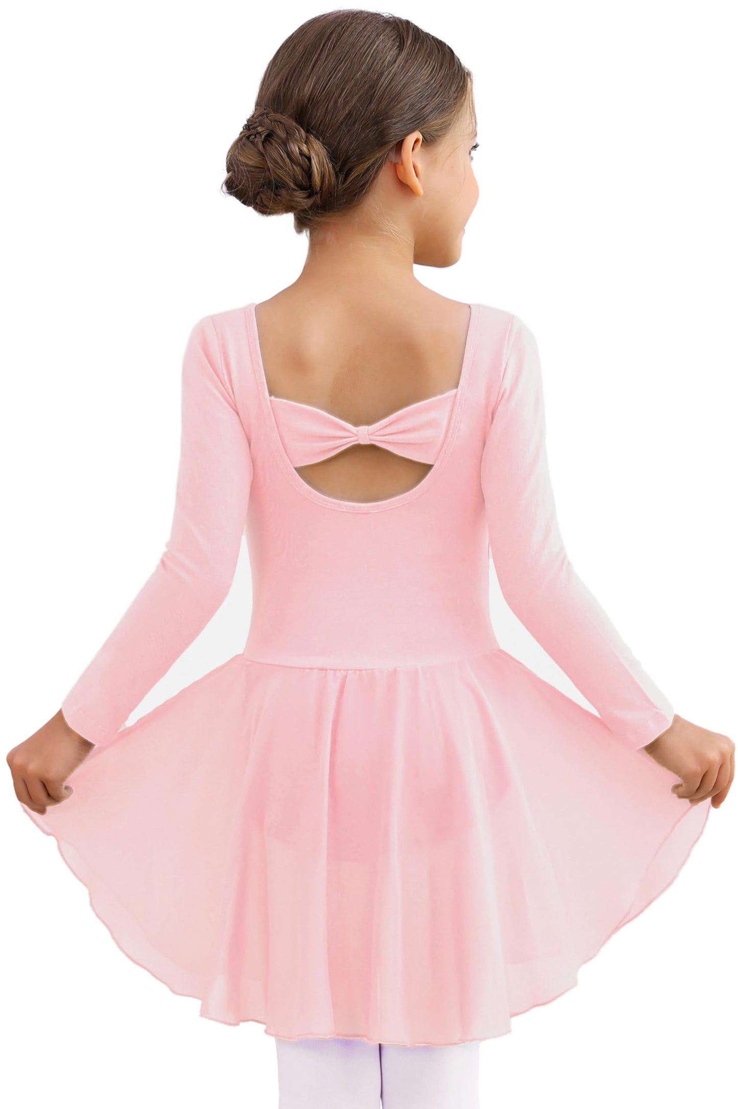 MdnMd Ballet Leotards for Girls Toddler Long Sleeve Dance Leotard Skirted Gymnastics Ballerina Outfit AM300 (Ballet Pink, 4-6 Years)