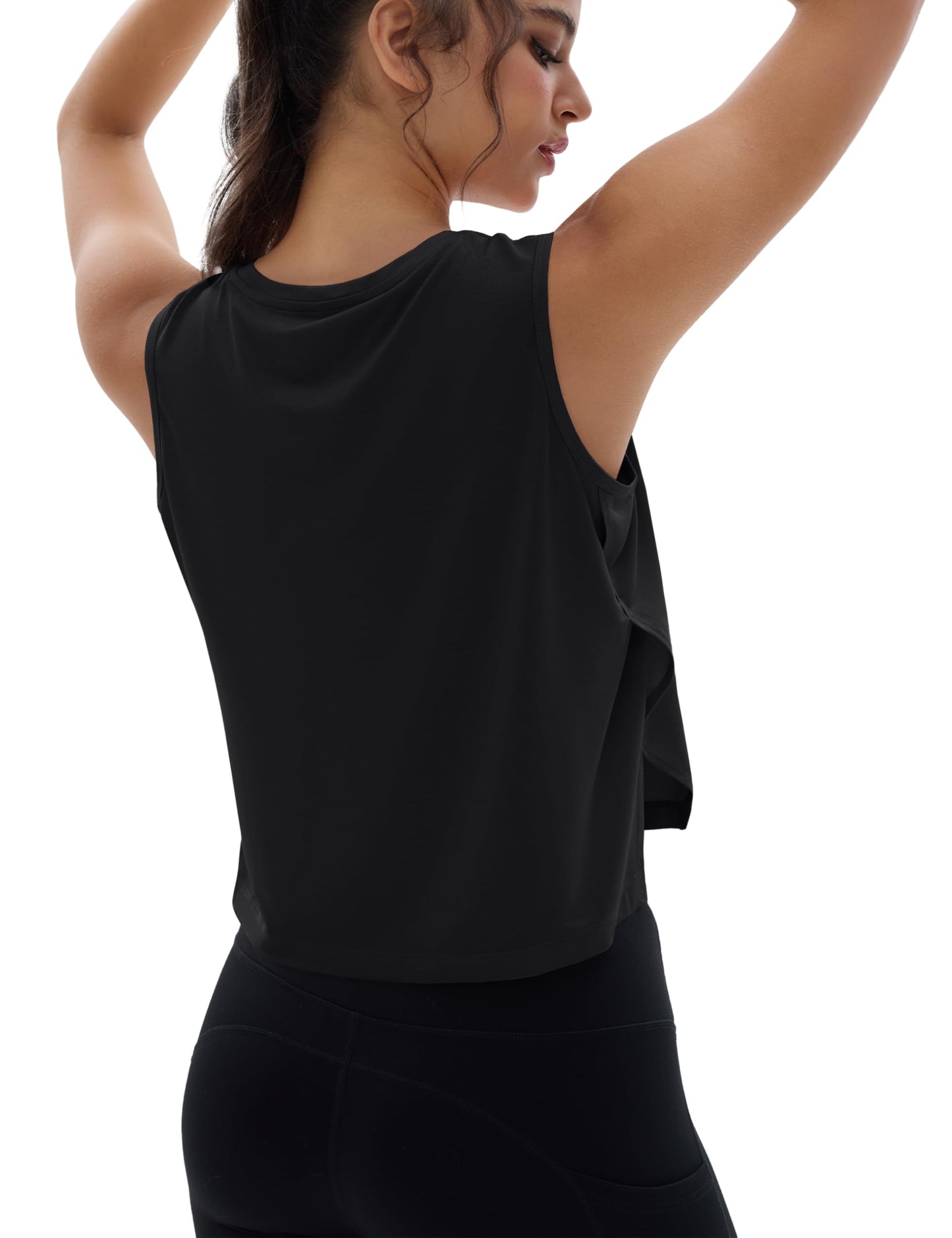 MAGCOMSEN Womens Tank Top Loose Fit Sleeveless Workout Tshirts Cropped Running Yoga Top Athletic Lightweight Black 2XL