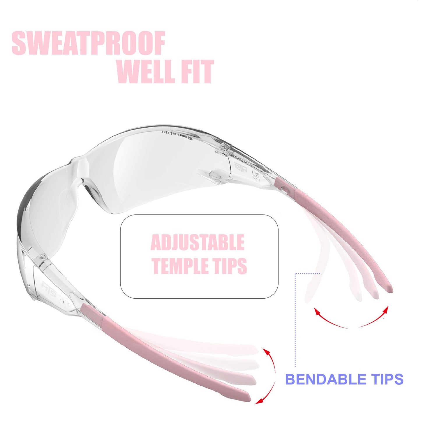 HTS HUNTERSKY S239 Protective Clear pink Small Safety Glasses women youth protecting eyes from wind dust proof night bike riding cycling running lab chemistry goggles