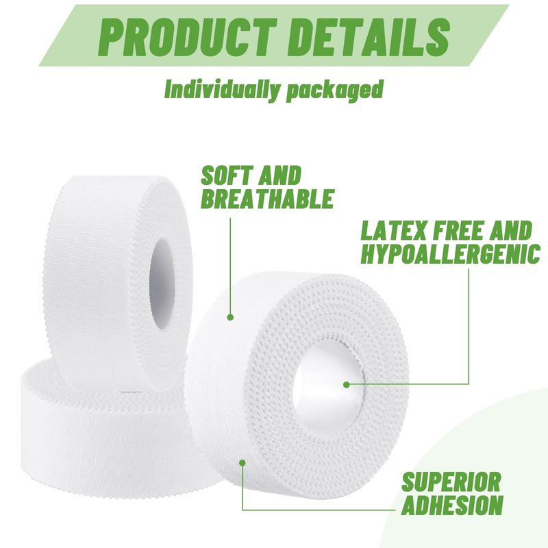 Threlaco 24 Pack Athletic Porous Tape 1" Wide x 10 Yards Standard Porous Medical Adhesive White Athletic Sports Wrist Ankle Tape for Stabilizing Supporting Muscles Gymnastics Boxing Climbing