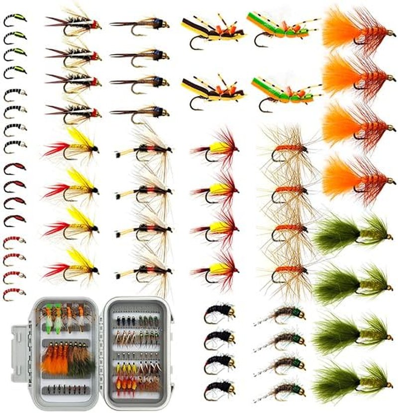 Fly Fishing Flies Kit - 28/48/60/88pcs Dry/Wet/Nymph/Streamer | Waterproof Box for Trout & Bass