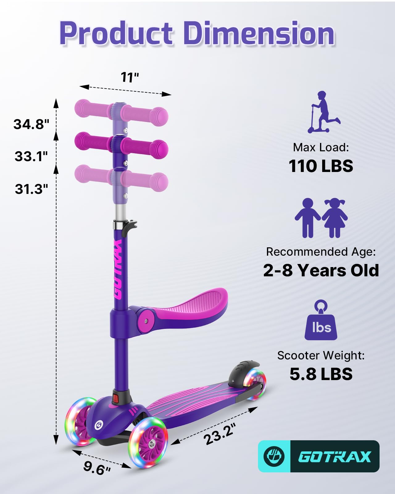 Gotrax KS3 Kick Scooter with Seat, 3 Wheels for Kids Age 2+, Gifts