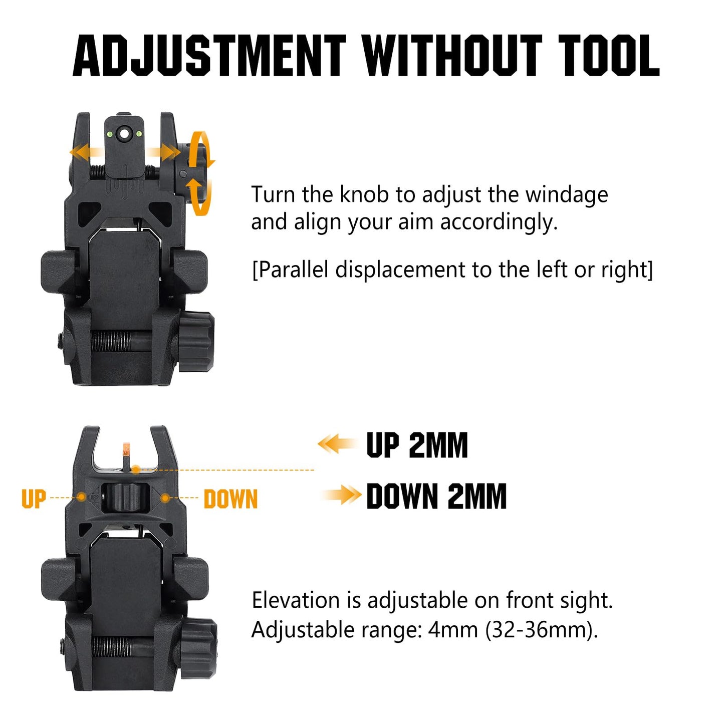 ohhunt Flip Up Sights Polymer Fiber Optic Sights Backup Sight Black for Picatinny (Black Fiber Optics)