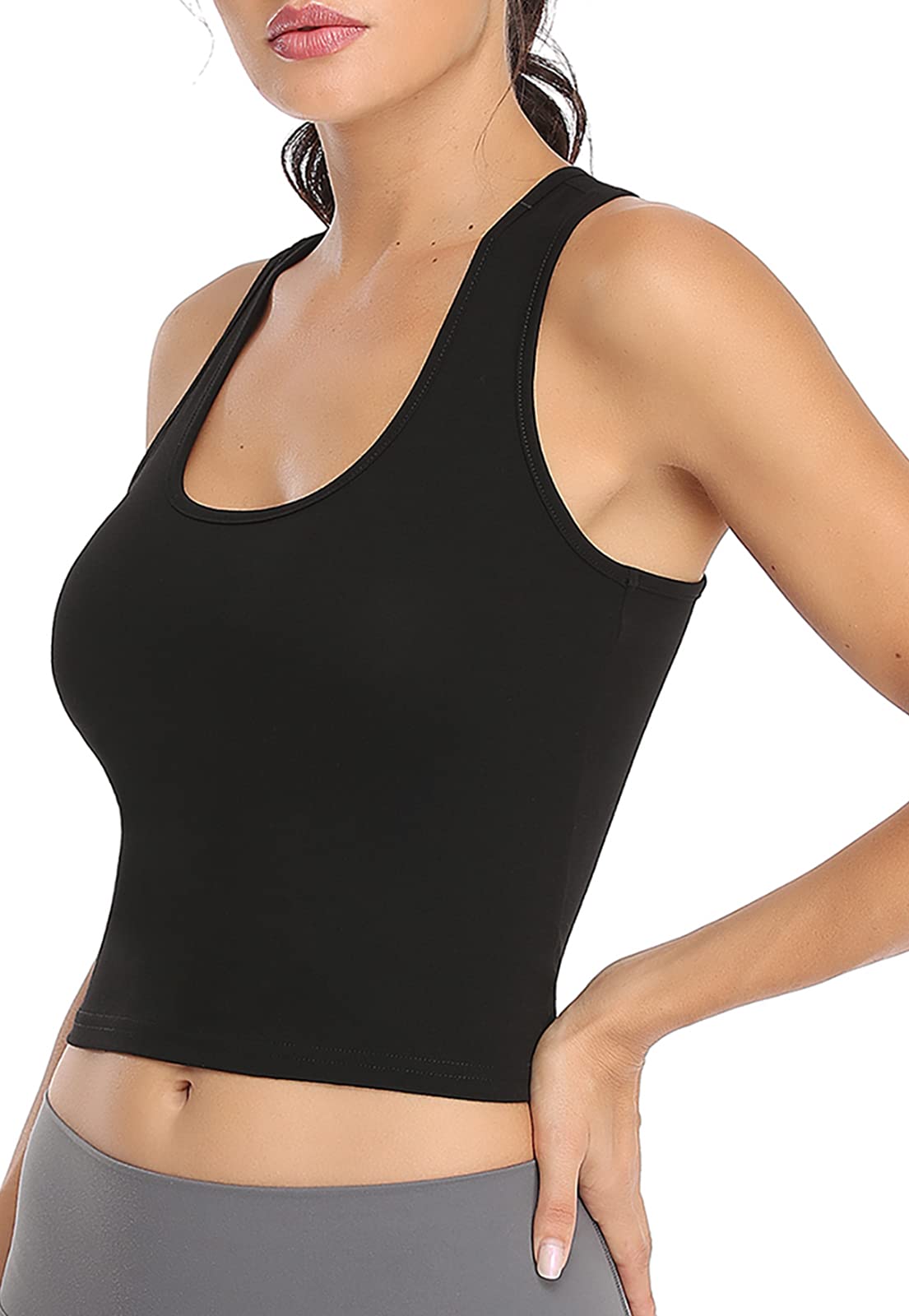 Women's 3-Pack Sports Crop Tank Tops - Athletic Yoga Racerback Cotton Workout Shirts, XL (Black/Grey/Olive)