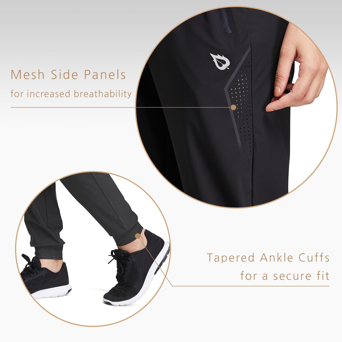 baleaf Women's Joggers Running Pants Quick Dry Lightweight Workout with Zipper Pockets Drawstring Hiking Travel Gym Black M