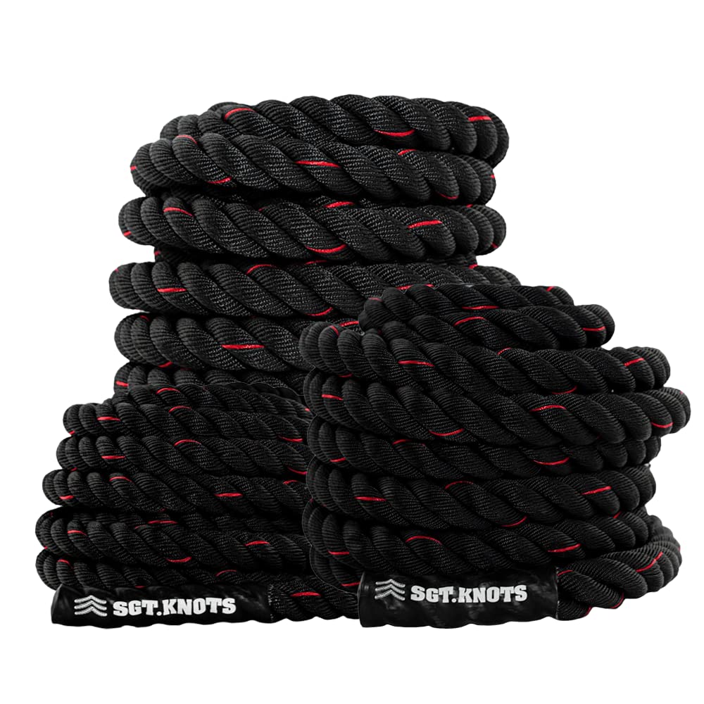 SGT KNOTS Twisted Battle Rope - Weighted Exercise Rope for Strength Training, CrossFit, Battling, Climbing & the Gym (1.5" x 30ft)