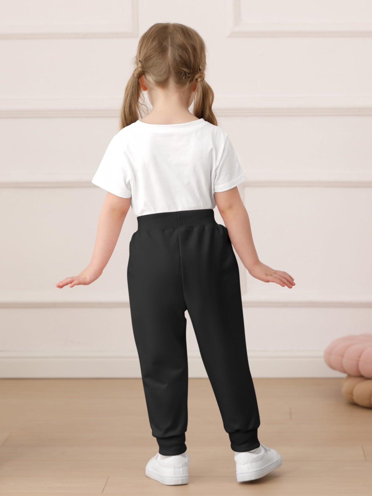 Resinta 3 Packs Girls' Sweatpants Toddler Active Jogger Pants Kids Casual Athletic Pull On Pant with Drawstring and Pockets