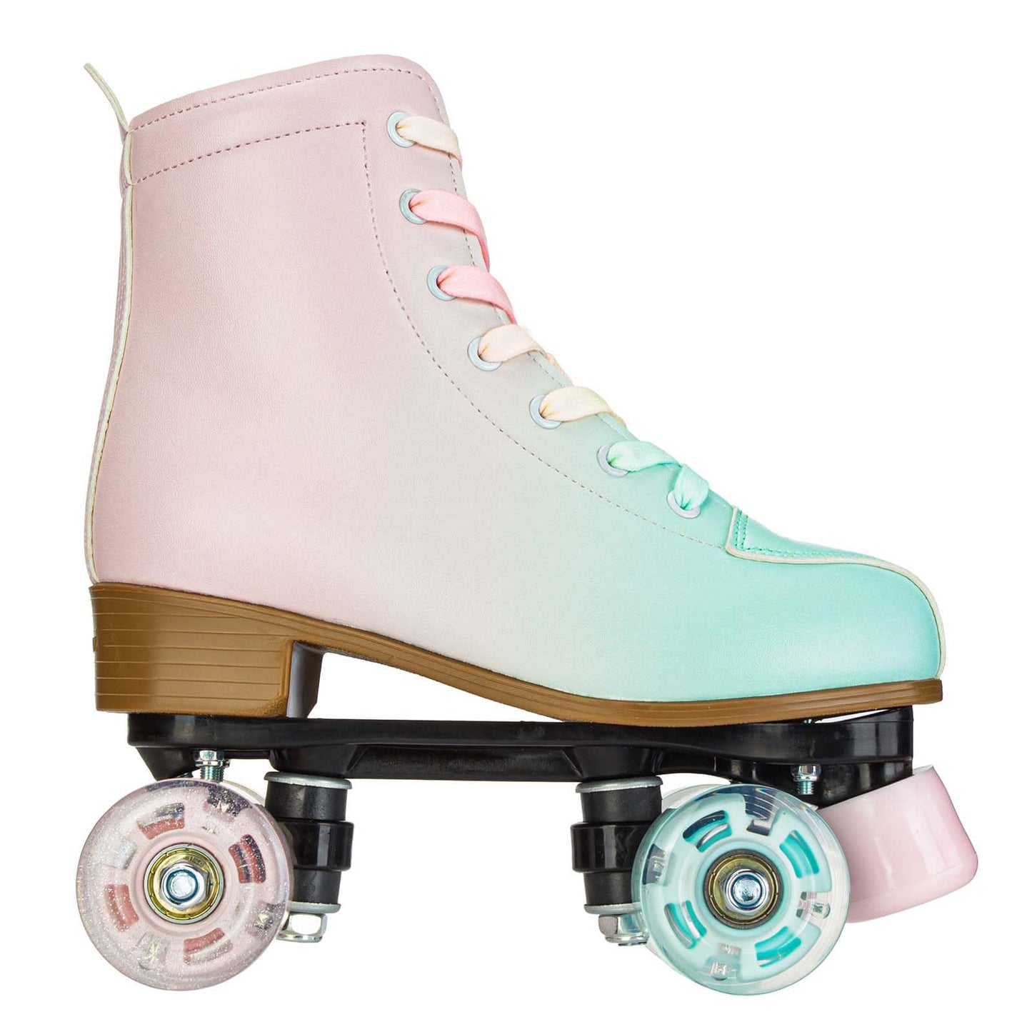 YYW Roller Skates for Girls and Women, Fantastic Gradient Pink and Green PU Leather Light Up Kids Youth Roller Skates, Indoor Outdoor, Size 33-Youth 2
