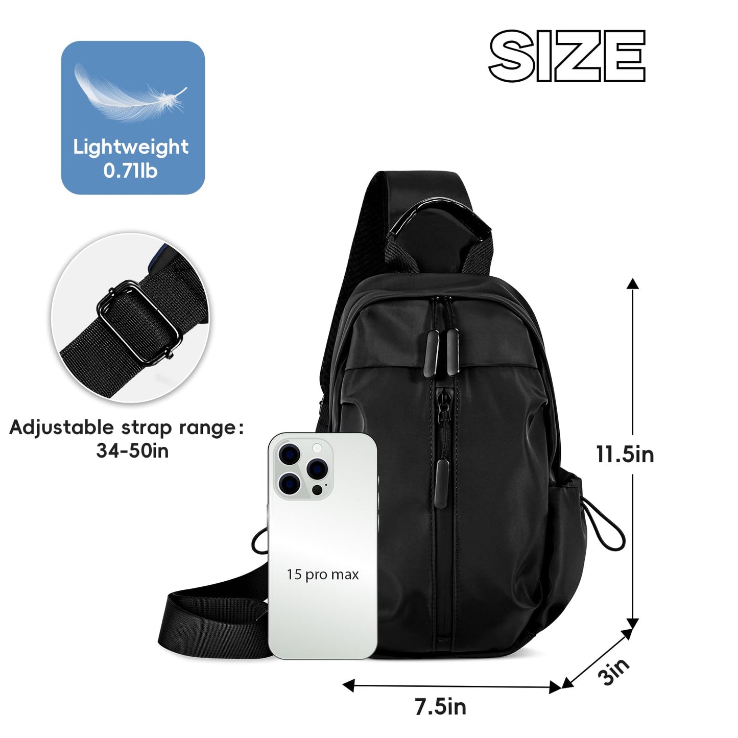 Crossbody Sling Bag for Women Men, Nylon Small Sling Backpack Chest Bag Cross Body Bag Hiking Travel Outdoor USB Charger Port