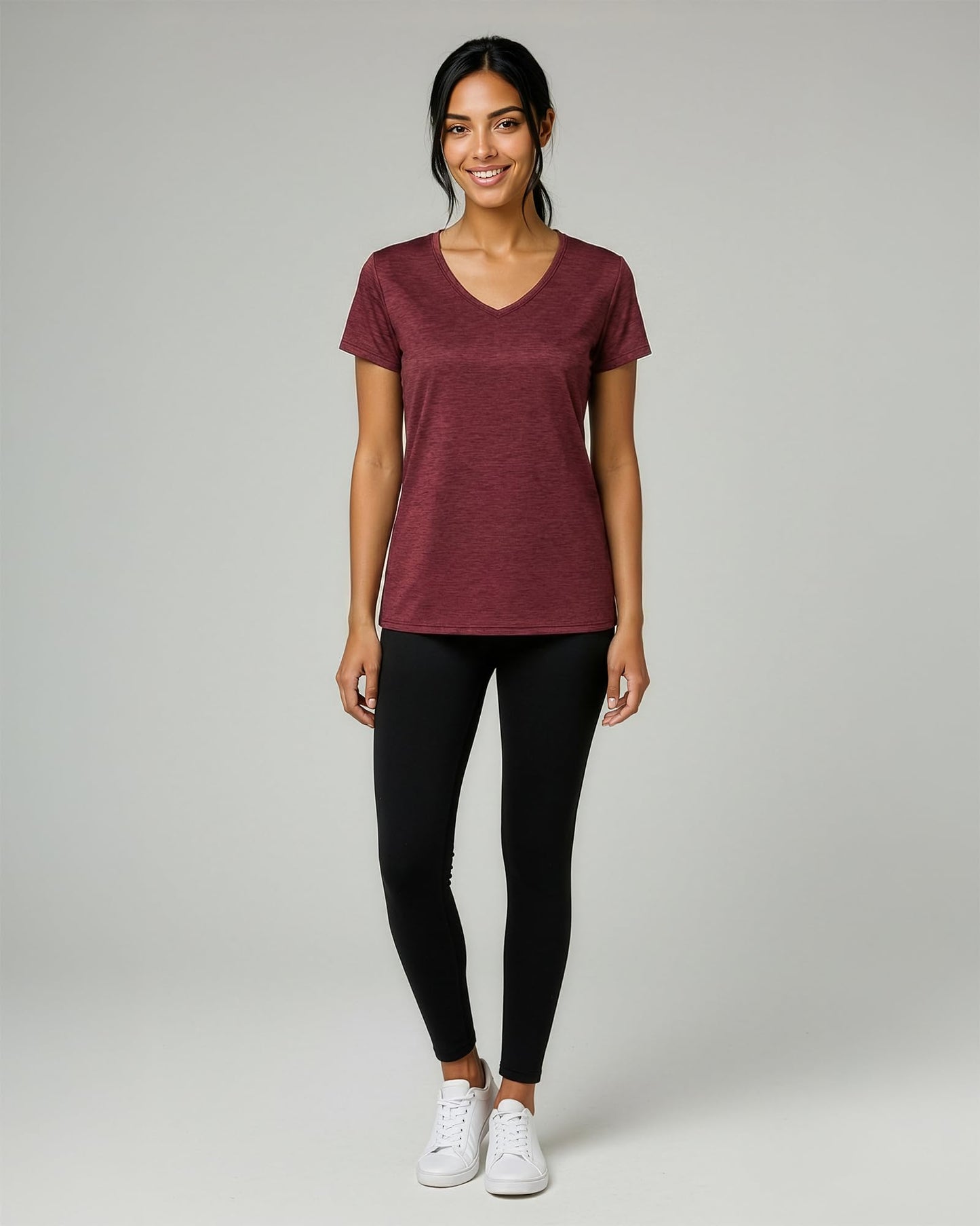 Real Essentials 5 Pack: Women's Dry-Fit Short Sleeve V Neck T Shirt Workout Fitness Yoga Top Tee, Set 2, L