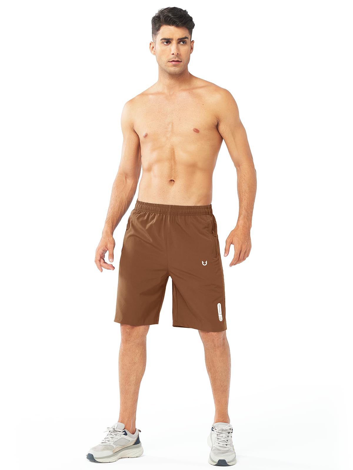 NORTHYARD Men's Athletic Running Shorts Gym Workout 7"/9"/5" Quick Dry Lightweight Sports Basketball Tennis 3 Zipper Pockets BROWN-9inch L