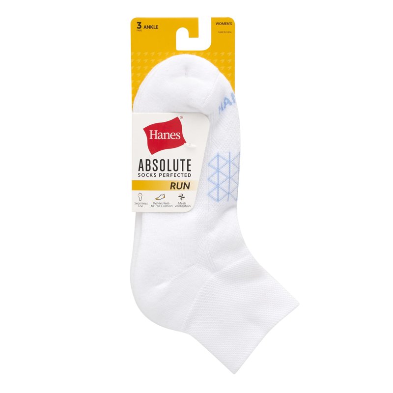 Hanes Women's Running Ankle Socks, Absolute Run Socks for Women, Breathable Mesh, Seamless Toe, 4-Pack