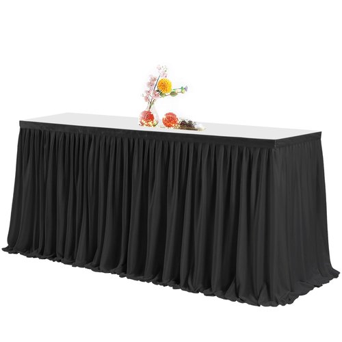 Partisky Black Polyester Table Skirt for Rectangle Tables 17ft, Wrinkle Resistant Pleated Ruffle Table Cloth for Banquet Wedding Trade Baby Shower Display Gift Dining Table