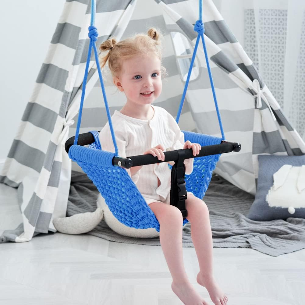Toddler Swing - 2-in-1 Adjustable Seat with Heavy-Duty Ropes | Indoor/Outdoor Use (Blue)