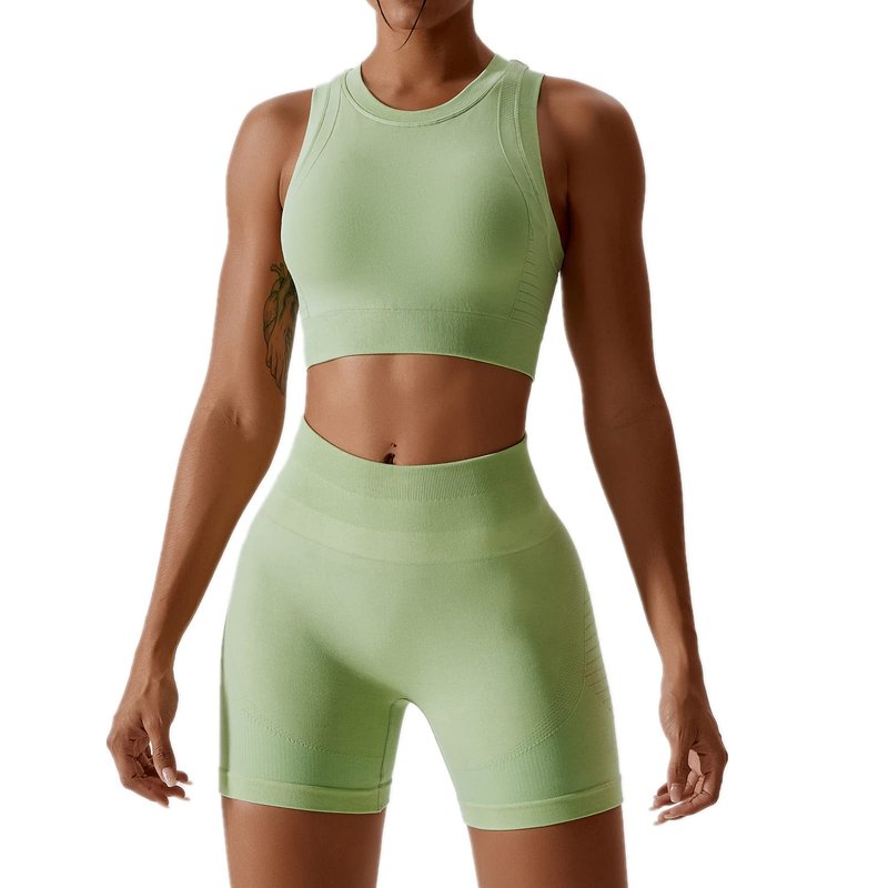ABOCIW Workout Sets for Women Seamless Racerback Sport Bra Padded Yoga Tank Tops Tummy Control High Waist Biker Shorts Gym Yoga 2 Piece Outfits Light Green Large
