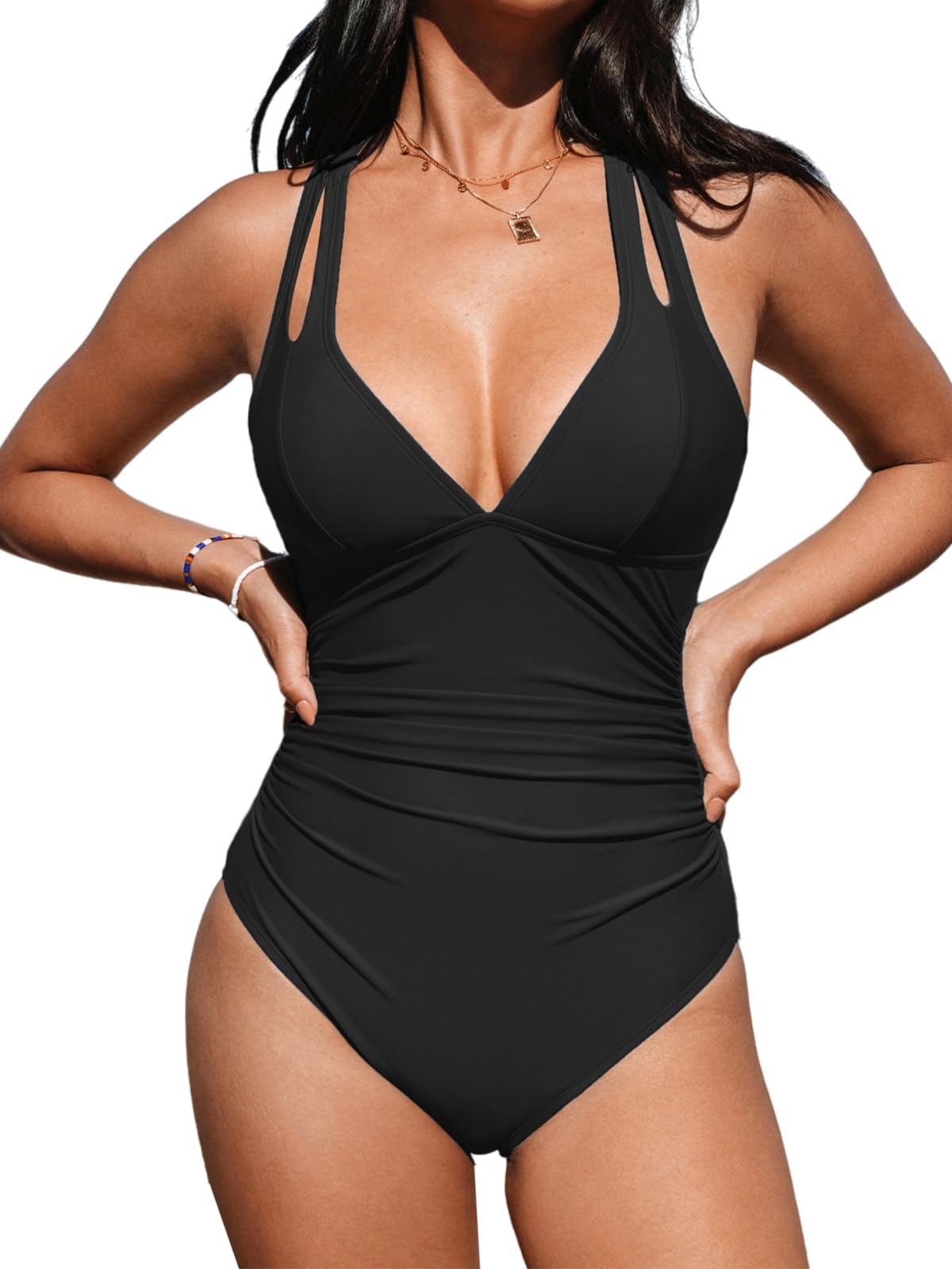 CUPSHE Women's Tummy Control One Piece Swimsuit Crossback Bathing Suit, M