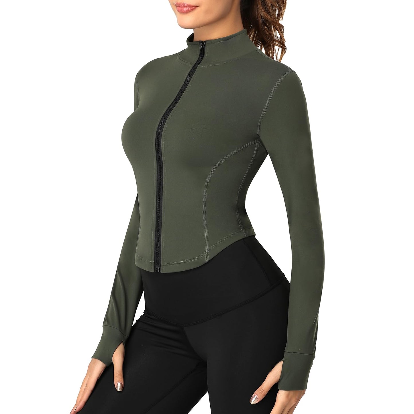 Zyrulix Women's Full Zip Lightweight Running Yoga Slim Fit Cropped Bbl Jacket Workout Sportwear With Thumb Holes