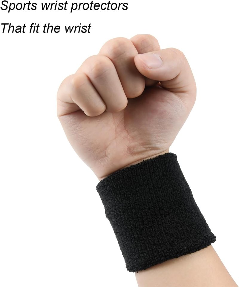 6 Pack Breathable Cotton Sweatbands for Men & Women | Athletic Wristbands for Running, Basketball, Football - Black