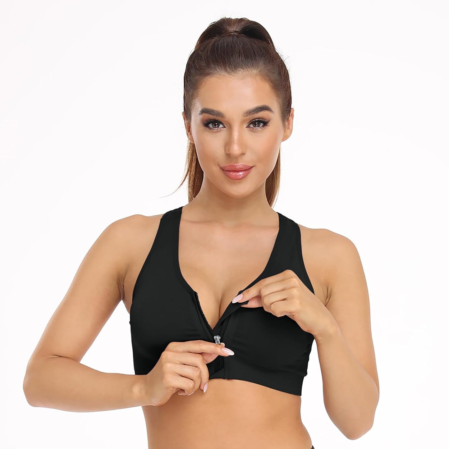 Women's Zip Front Sports Bra - Wireless Post-Surgery Activewear | Comfortable Yoga Bra