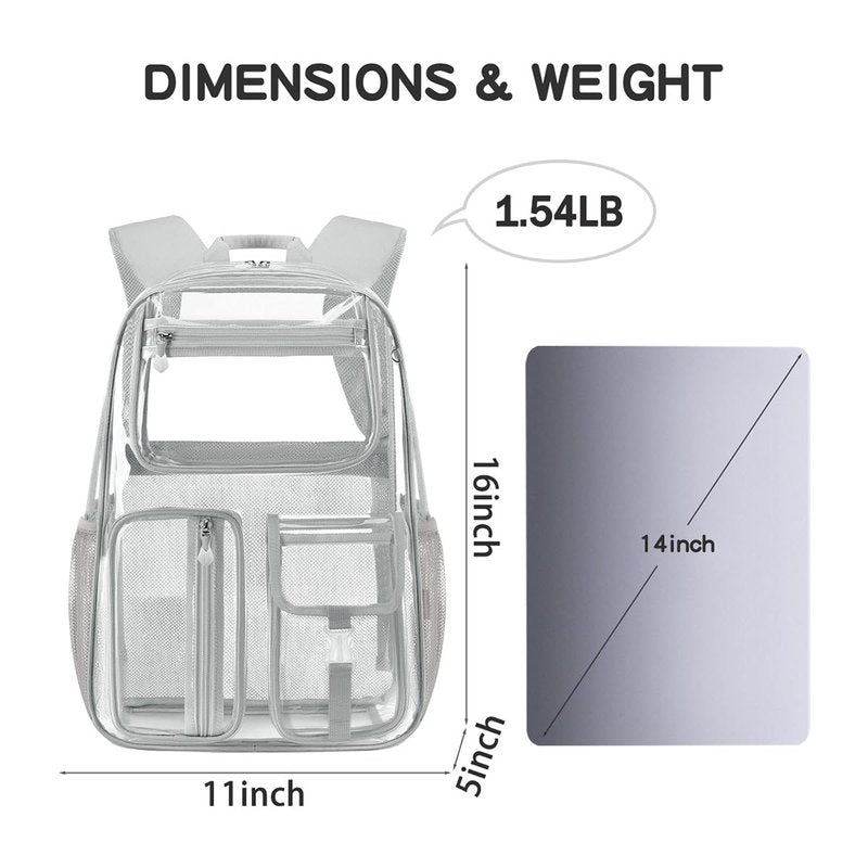 Cusangel Heavy Duty Clear Backpack for School,TPU Large 16X11X5 in Kids bookbag See Through Transparent Bookbag for Sport Event,Stadium Events&Work Backpacks(Grey-16in)