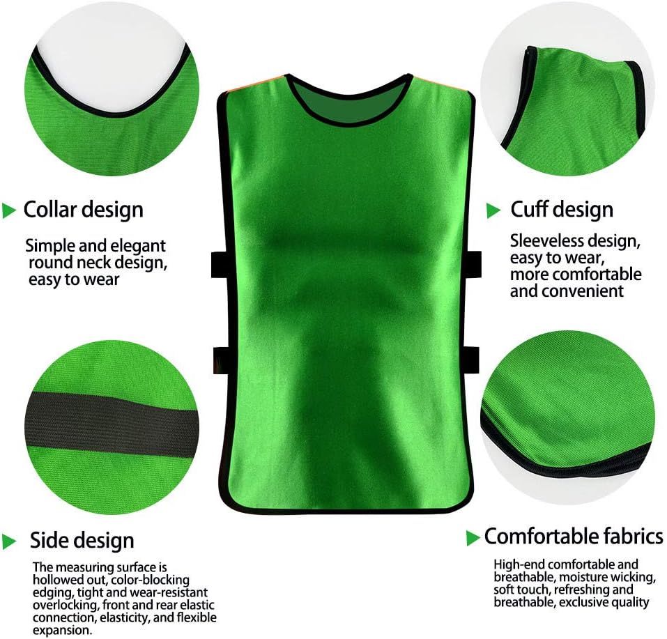 Soccer Scrimmage Vest - 12 Pack Practice Jerseys for Adults & Youth | Lightweight & Durable
