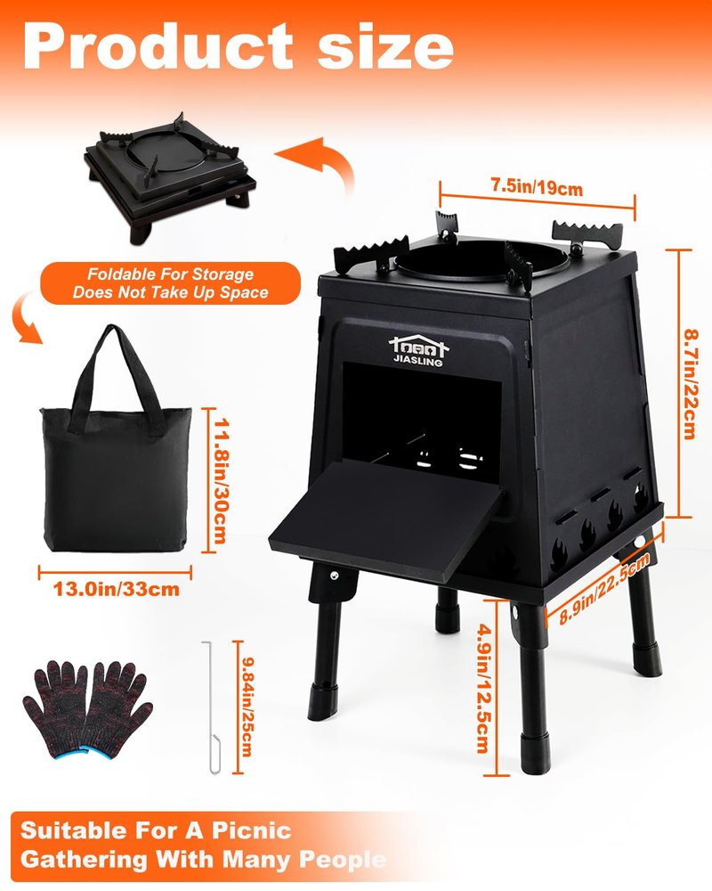 GVUHR Portable Wood Burning Stove - Lightweight Cast Iron Camp Stove for Backpacking，A Small Size 8.9in * 8.9in * 8.7in Backpacking Camping Stove Kit (Black, Small)