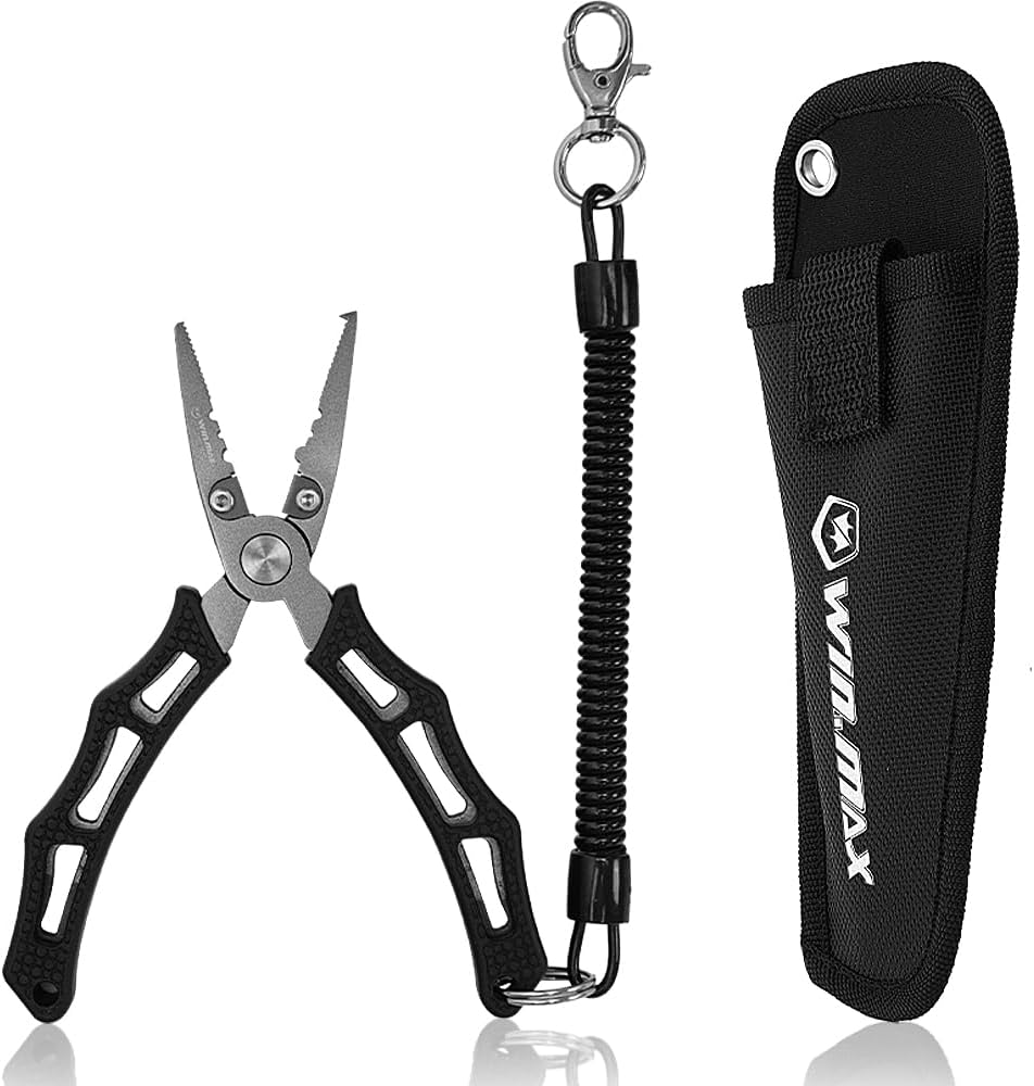Fishing Pliers - Saltwater & Freshwater Hook Remover with Line Cutter - Titanium Coated SUS420 Jaws | 6 Inch Black