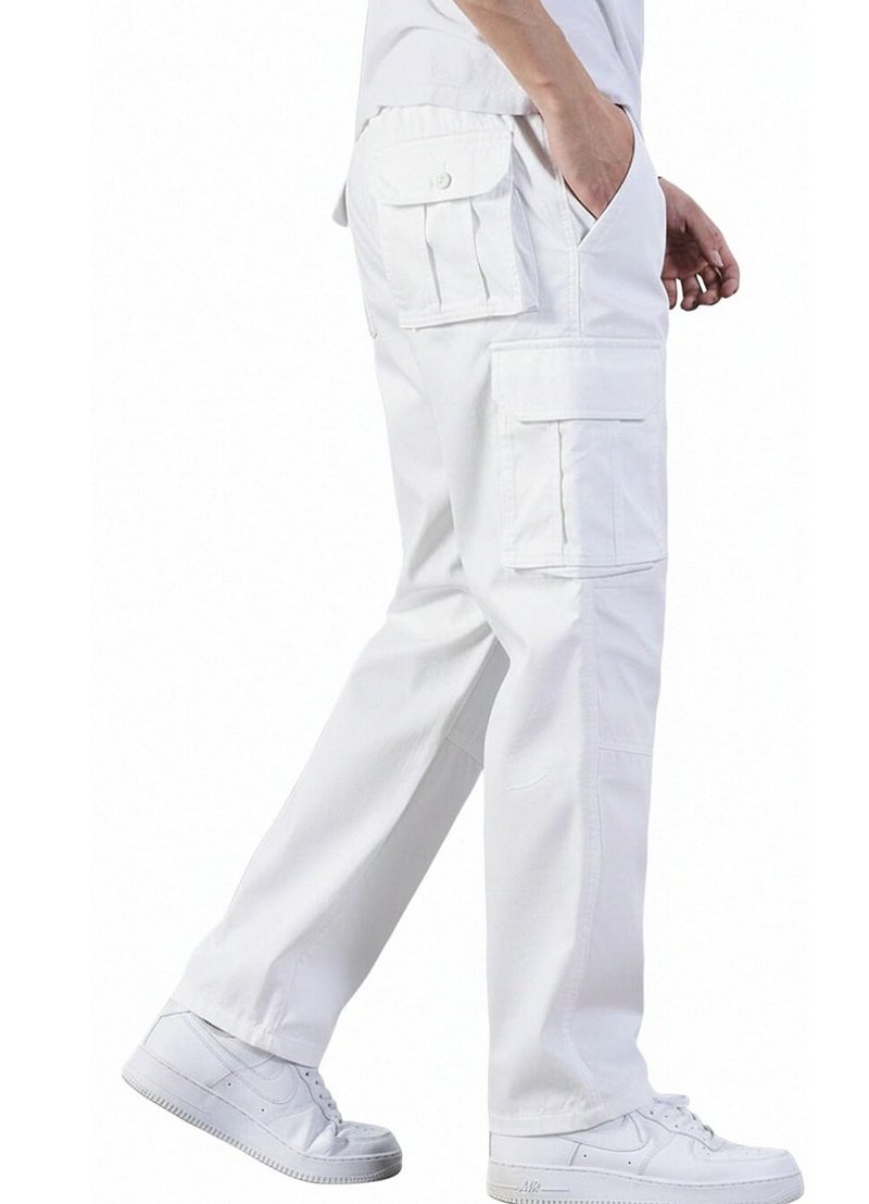 HUNGSON Mens Casual Hiking Pants Cotton Drawstring Fashion Cargo Pants(White,34)
