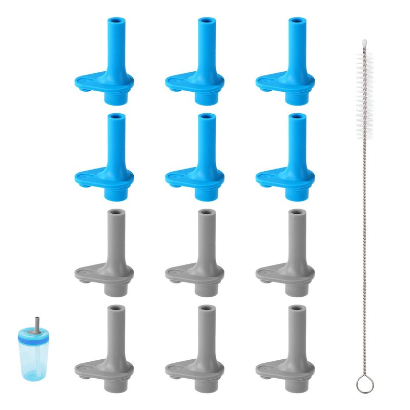 Goktvai 12pcs Replacement Bite Valve for Zak Designs Kelso 15oz, BPA-Free Silicone Mouthpiece with Cleaning Brush Compatible with Zak Reusable Straw Cup Accessories (Blue & Grey)