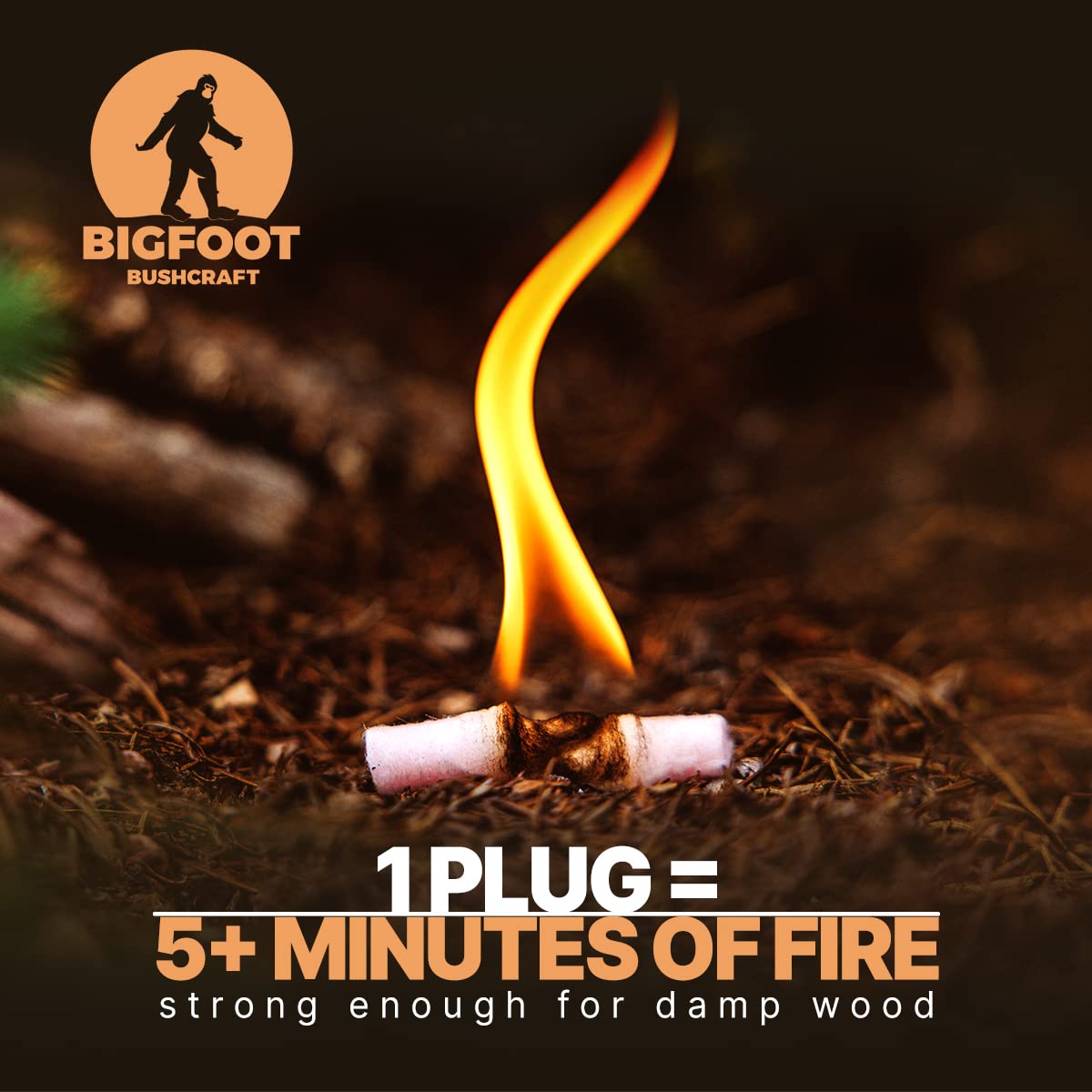 Bigfoot Bushcraft Complete Emergency Fire Starter Kit - Waterproof, Windproof, 5+ Minute Burn - Includes 80 Fire Plugs, Compact Travel Tin, and Extra Thick Ferro Rod Set