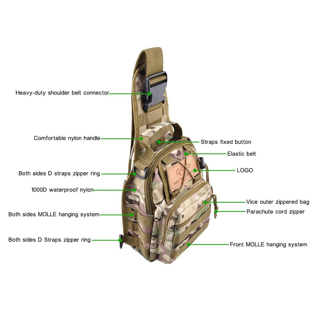 Qcute Tactical Backpack, Waterproof Military Cross-body Molle Sling Shoulder Backpack Chest Bag for Outdoor Every Day Carry (CP camouflage)