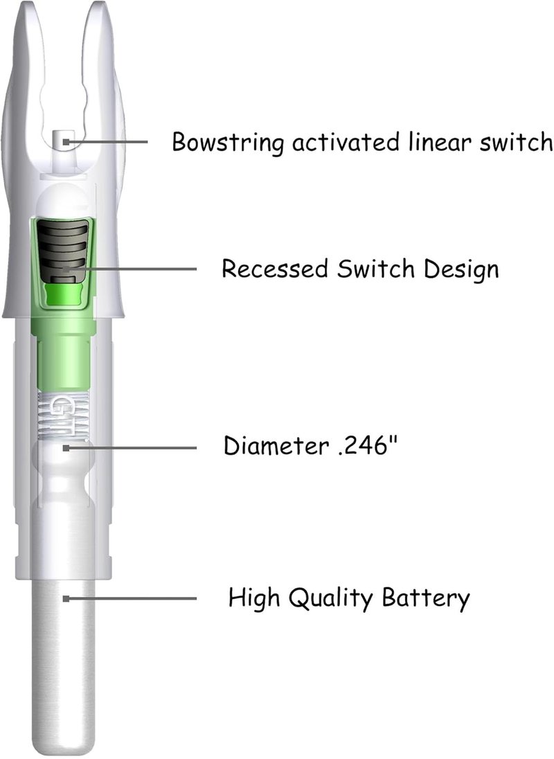 CosiComu GT Lighted Arrow Nocks - LED Knocks with ON/OFF Switch | .246" Diameter | 6-Pack for Hunting