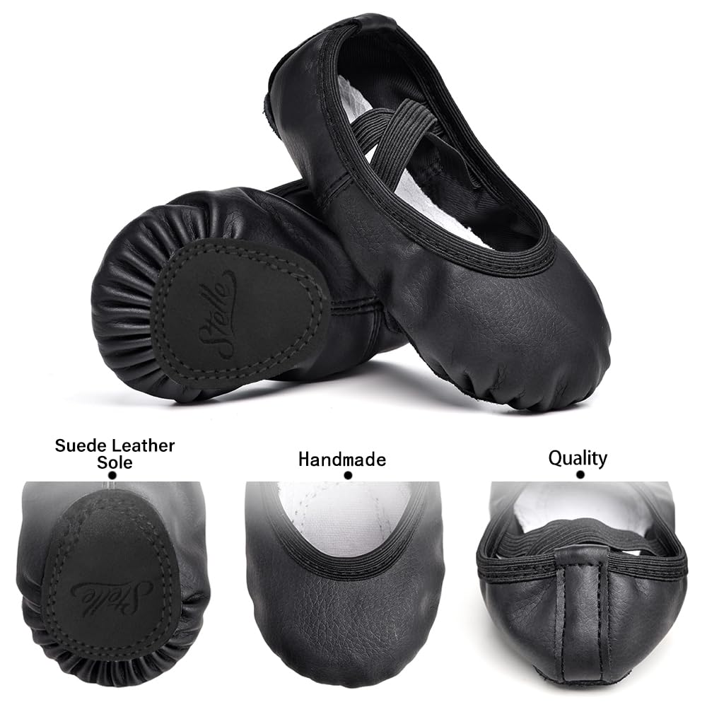 Stelle Ballet Shoes for Girls Toddler Ballet Slippers Soft Leather Boys Dance Shoes for Toddler/Little Kid/Big Kid(Black, 10MT)
