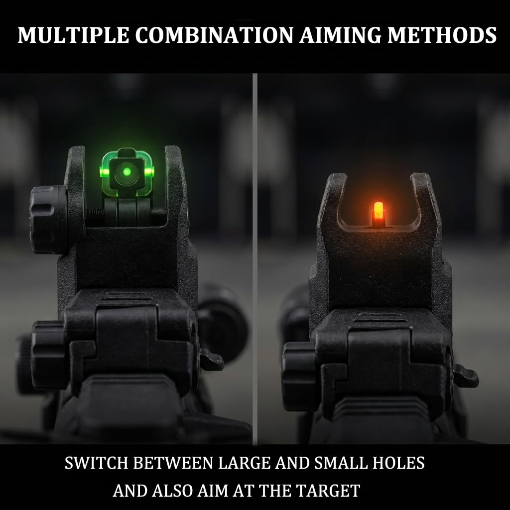 DOPETANE Fiber Optic Sights Flip Up Front and Rear Backup Sights with Red Green Fiber Optics Polymer Fiber Sight Black