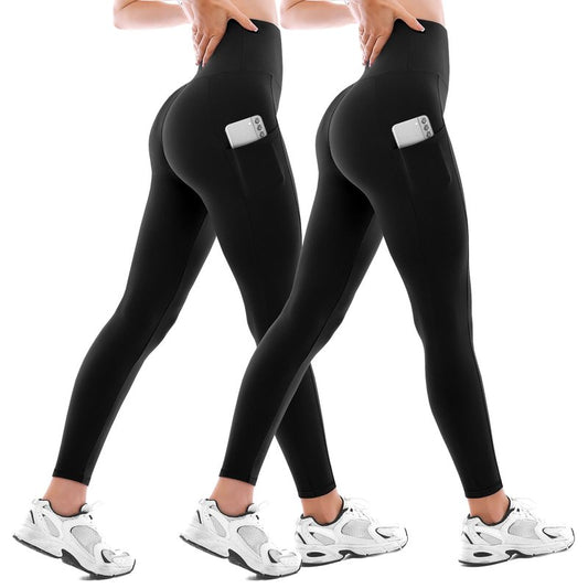 Walifrey Leggings with Pockets for Women 2 Packs,Women's High Waisted Yoga Leggings Gym for Workout Black XXL