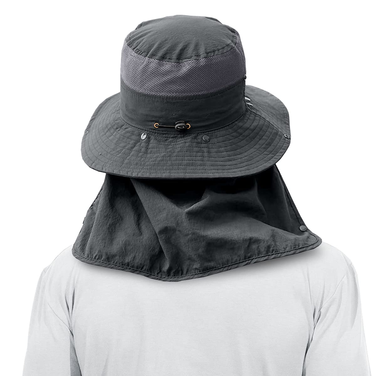 3 Pack Mens Outdoor Wide Brim Fishing Hat,UPF 50+ Sun Protection Cap with Face Neck Flap for Hiking & Garden (3 Pack-Dark Grey)