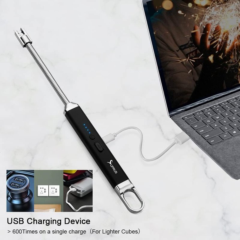 Rechargeable USB Arc Lighter - 360° Flexible Neck Flameless Design for Grilling, Camping & Cooking | Black