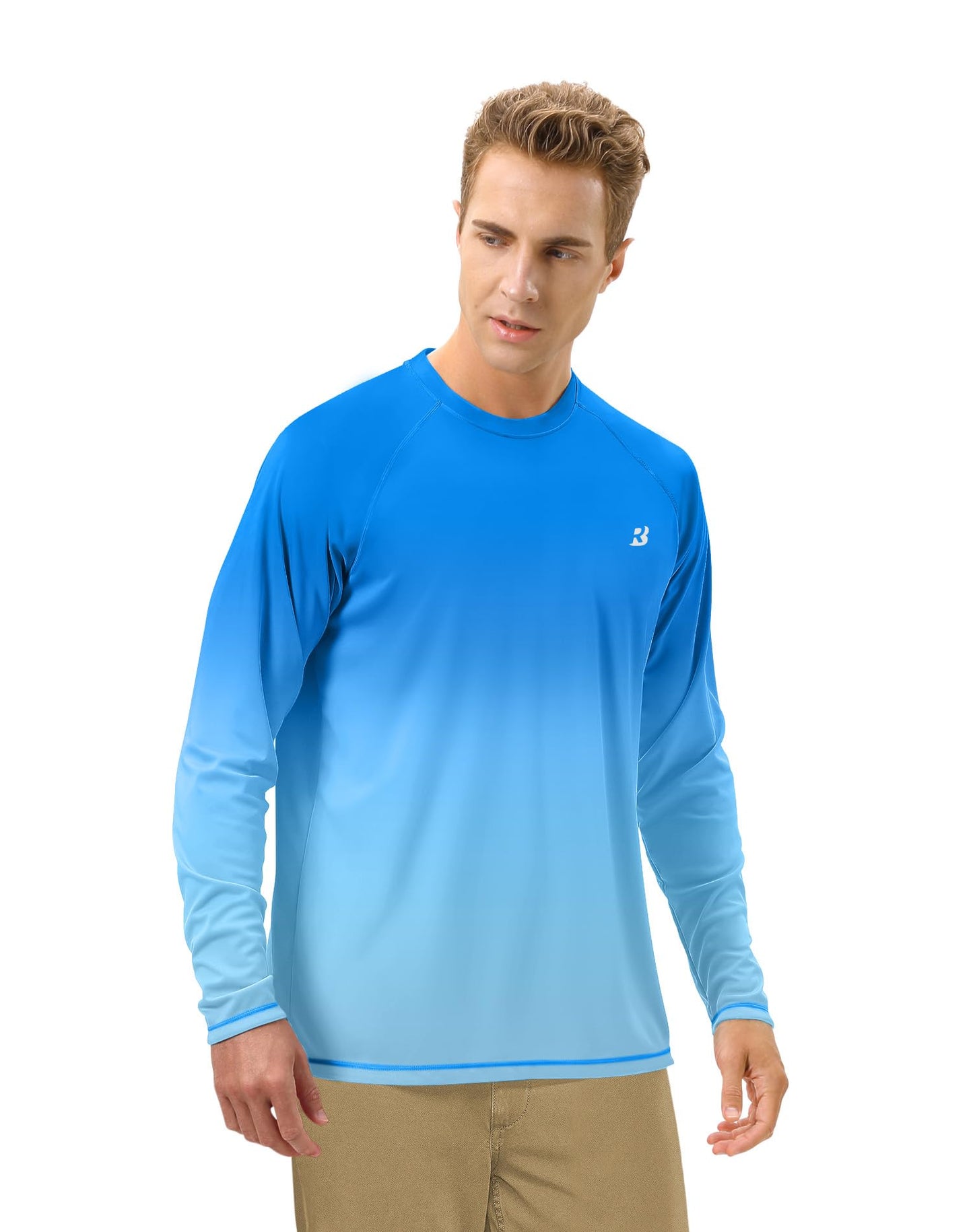 Roadbox Mens UPF 50+ Long Sleeve SPF Diving Rash Guard UV Sun Protection Shirts for Outdoor Fishing Hiking Swimming Running