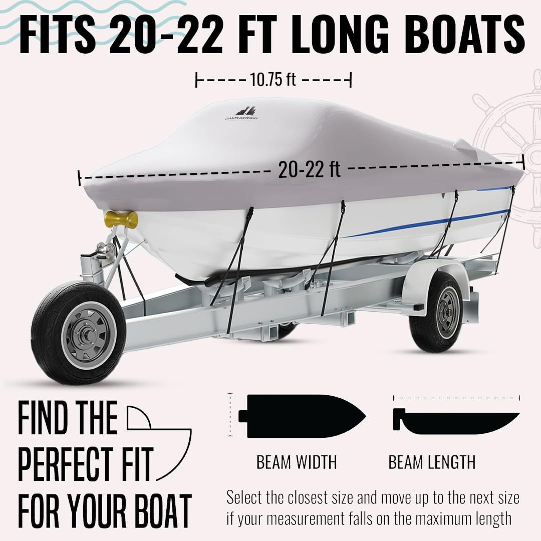 Heavy-Duty Waterproof Boat Cover 20-22 ft | 600D Oxford Marine Grade Polyester for V-Hull, Bass, Jon & Pontoon Boats