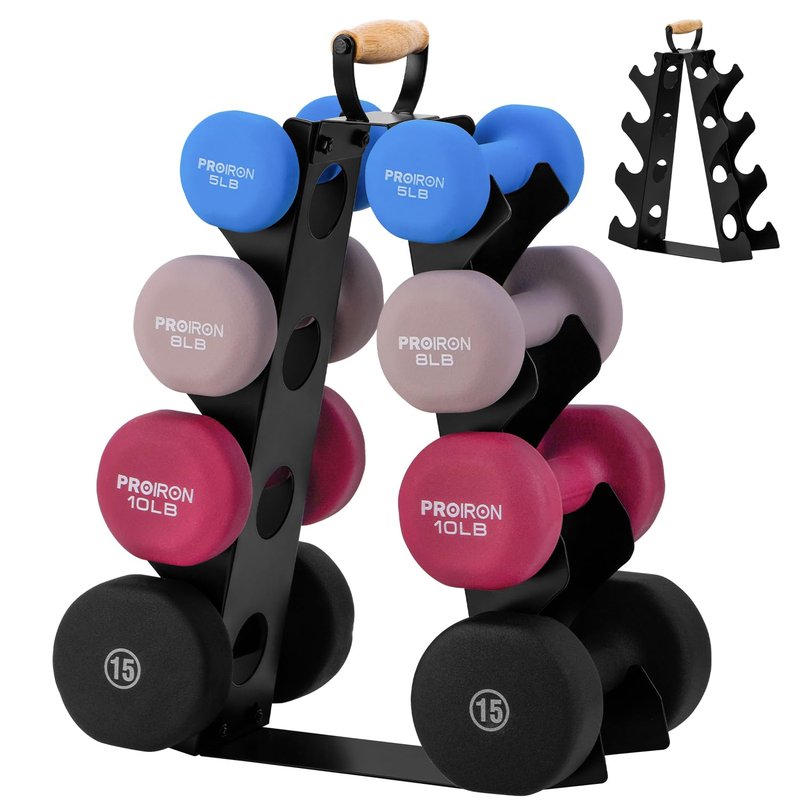 Wetheny Dumbbell Rack Stand Only (Dumbbells not Included), Compact A-Frame Weight Rack with Wooden Handle, for Home Gym Workout
