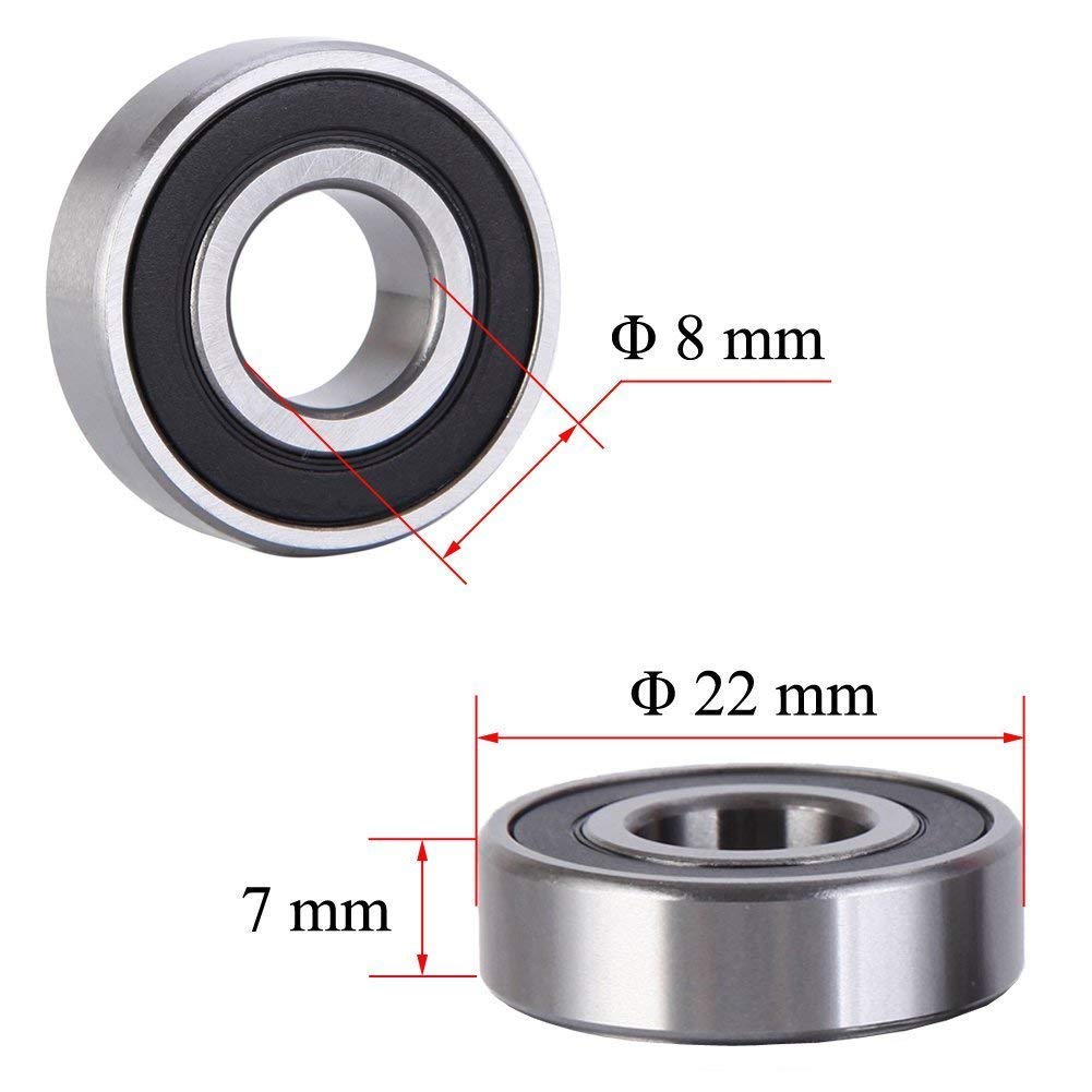 Donepart 608-2RS Bearings 20 Pack, 8x22x7mm Double Rubber Sealed Pre-Lubricated Ball Bearings C3, for 3D Printer, Roller Skate, Electric Motor, Fidget Spinner, Scooter