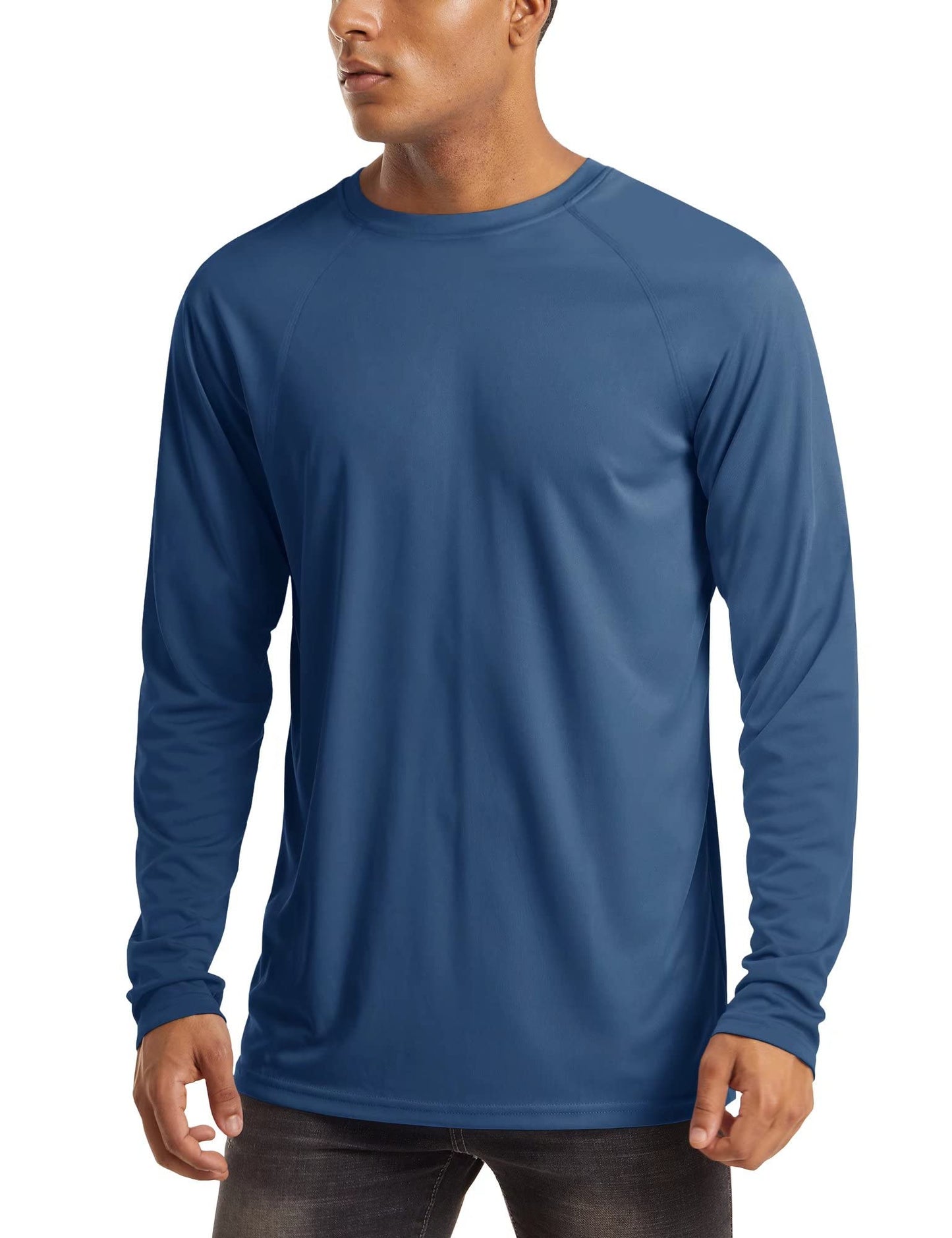 MAGCOMSEN Long Sleeve Shirt for Men UV Protection Shirts Quick Dry Baselayer Shirt Rash Guard for Men Blue Grey,3XL