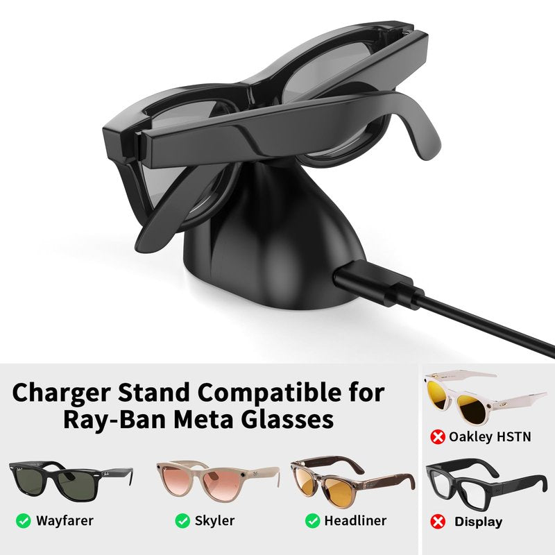 Charger Stand Compatible with RayBan Meta Smart Glasses, Portable Charging Dock for Wayfarer, Headliner & Skyler Gen 1 & 2 with 59" USB-C Cable (Not for Oakley HSTN & Display)